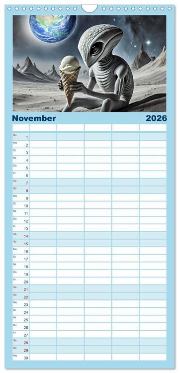 Produktbild: Familienplaner 2026 - Aliens auf Tour mit 5 Spalten (Wandkalender, 21 x 45 cm) CALVENDO