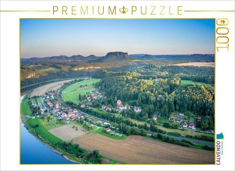 Produktbild: CALVENDO Puzzle Blick von der Basteiaussicht auf Elbe und Lilienstein | 1000 Teile Lege-Gr&ouml;&szlig;e 64x48cm Foto-Puzzle f&uuml;r gl&uuml;ckliche Stunden