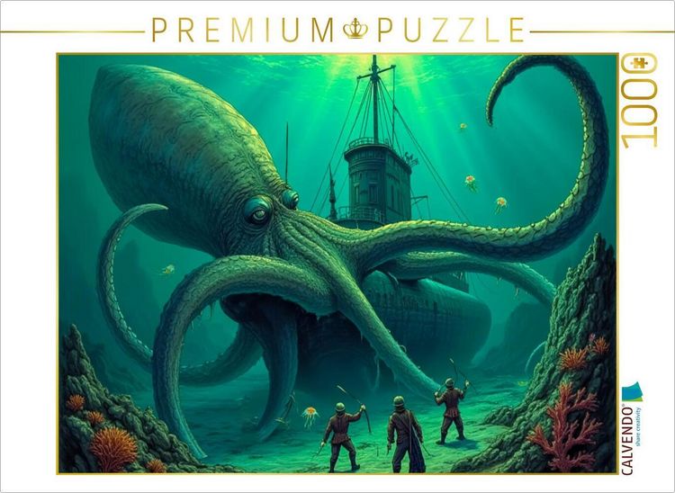 Produktbild: CALVENDO Puzzle 20.000 Meilen unter dem Meer - Die Begegnung mit dem Riesenkraken | 1000 Teile Lege-Gr&ouml;&szlig;e 64x48cm Foto-Puzzle f&uuml;r gl&uuml;ckliche Stunden