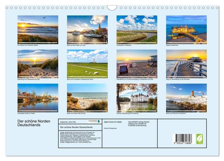 Produktbild: Der sch&ouml;ne Norden Deutschlands (Wandkalender 2026 DIN A3 quer), CALVENDO Monatskalender