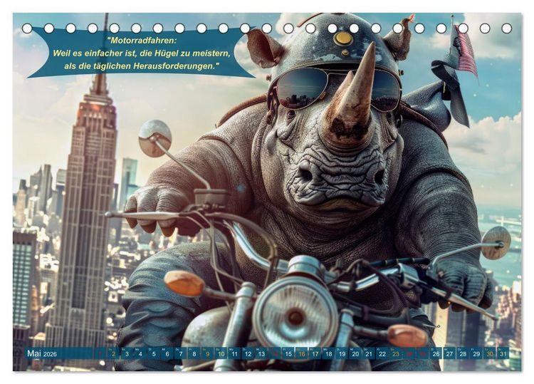 Produktbild: Tierisch lustige Motorradfahrer (Tischkalender 2026 DIN A5 quer), CALVENDO Monatskalender
