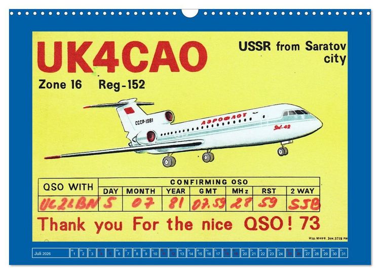 Produktbild: &Uuml;ber den Wolken - Flugzeuge des 20. Jahrhunderts auf Amateurfunkkarten (Wandkalender 2026 DIN A3 quer), CALVENDO Monatskalender