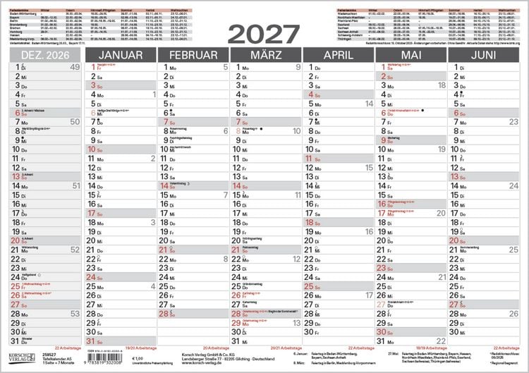 Produktbild: Tafelkalender A5 2027