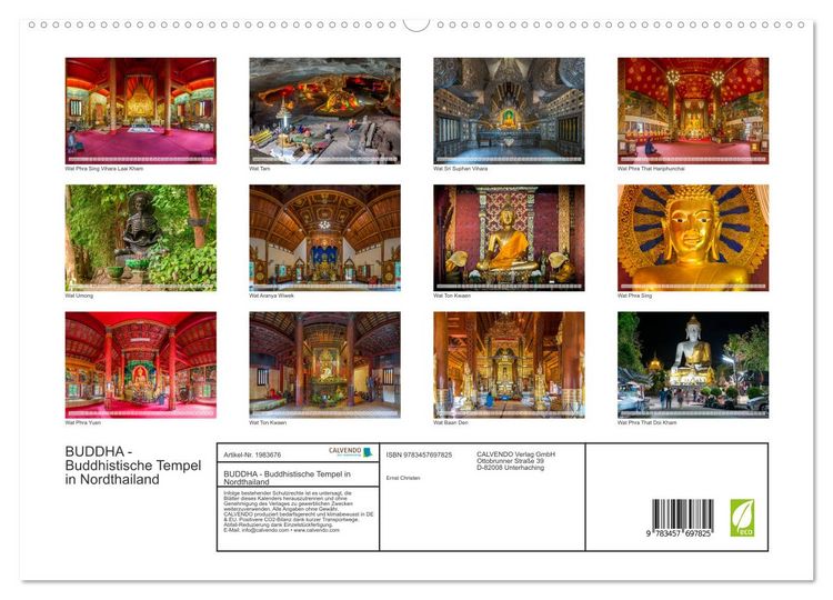 Produktbild: BUDDHA - Buddhistische Tempel in Nordthailand (hochwertiger Premium Wandkalender 2026 DIN A2 quer), Kunstdruck in Hochglanz