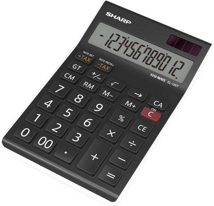 Produktbild: Sharp EL-125T Tischrechner Schwarz Display (Stellen): 12 solarbetrieben, batteriebetrieben (B x H x T) 112 x 13 x 176 mm
