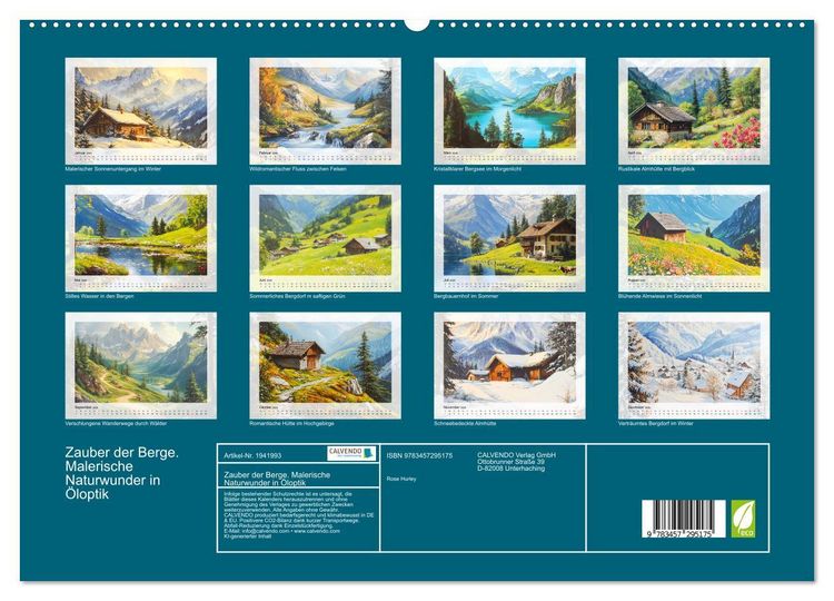 Produktbild: Zauber der Berge. Malerische Naturwunder in &Ouml;loptik (hochwertiger Premium Wandkalender 2026 DIN A2 quer), Kunstdruck in Hochglanz