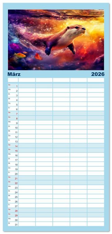 Produktbild: Familienplaner 2026 - W&auml;chter des Flusses - Ein Jahr mit Fischottern mit 5 Spalten (Wandkalender, 21 x 45 cm) CALVENDO
