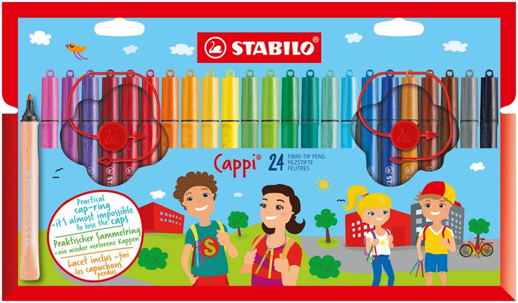 Produktbild: STABILO Filzstift mit Kappenring -   Cappi - 24er Pack - mit 24 verschiedenen Farben