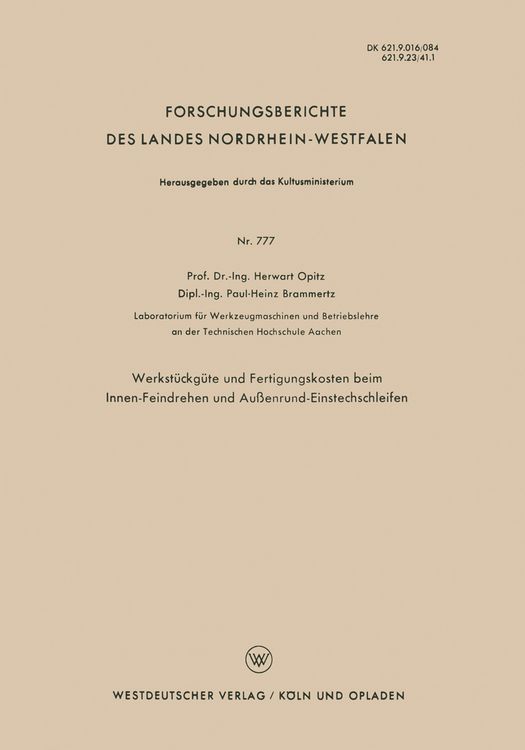 Produktbild: Werkst&uuml;ckg&uuml;te und Fertigungskosten beim Innen-Feindrehen und Au&szlig;enrund-Einstechschleifen