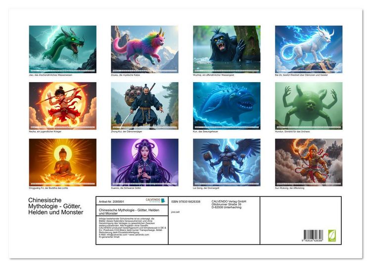 Produktbild: Chinesische Mythologie - G&ouml;tter, Helden und Monster (Wandkalender 2026 DIN A2 quer), CALVENDO Monatskalender