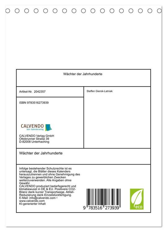 Produktbild: W&auml;chter der Jahrhunderte (Tischkalender 2026 DIN A5 hoch), CALVENDO Monatskalender