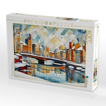 Produktbild: CALVENDO Puzzle Winterbr&uuml;cke in der kubistischen Stadt | 1000 Teile Lege-Gr&ouml;&szlig;e 64x48cm Foto-Puzzle f&uuml;r gl&uuml;ckliche Stunden