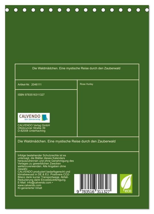 Produktbild: Die Waldm&auml;dchen. Eine mystische Reise durch den Zauberwald (Tischkalender 2026 DIN A5 hoch), CALVENDO Monatskalender