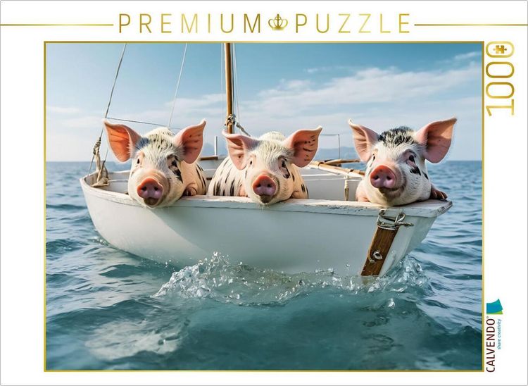 Produktbild: CALVENDO Puzzle Freche rosa Schweinchen beim Segeln | 1000 Teile Lege-Gr&ouml;&szlig;e 64x48cm Foto-Puzzle f&uuml;r gl&uuml;ckliche Stunden