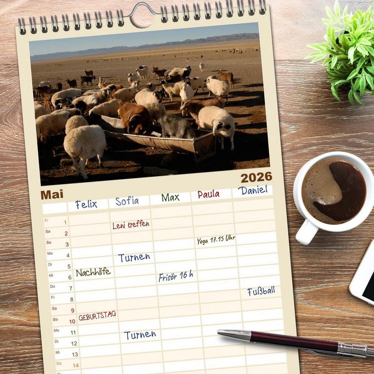 Produktbild: Familienplaner 2026 - W&uuml;ste Gobi mit 5 Spalten (Wandkalender, 21 x 45 cm) CALVENDO