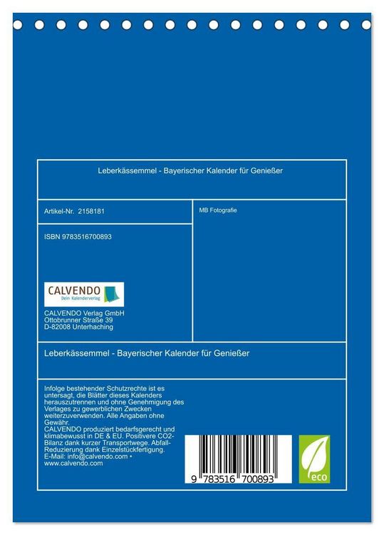 Produktbild: Leberk&auml;ssemmel - Bayerischer Kalender f&uuml;r Genie&szlig;er (Tischkalender 2026 DIN A5 hoch), CALVENDO Monatskalender