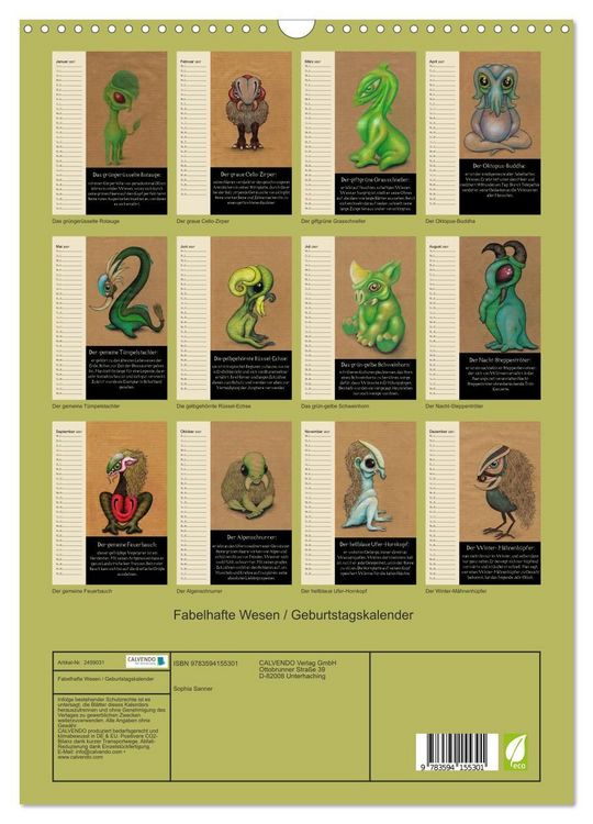 Produktbild: Fabelhafte Wesen / Geburtstagskalender (Wandkalender 2027 DIN A3 hoch), CALVENDO Monatskalender