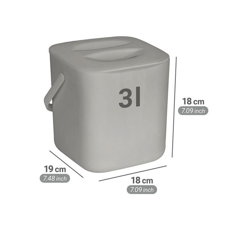 Produktbild: Abfallsammler Mod. Conny, grau, Kunststoff, 3L, 18x18x19 cm, herausnehmbares Sieb,