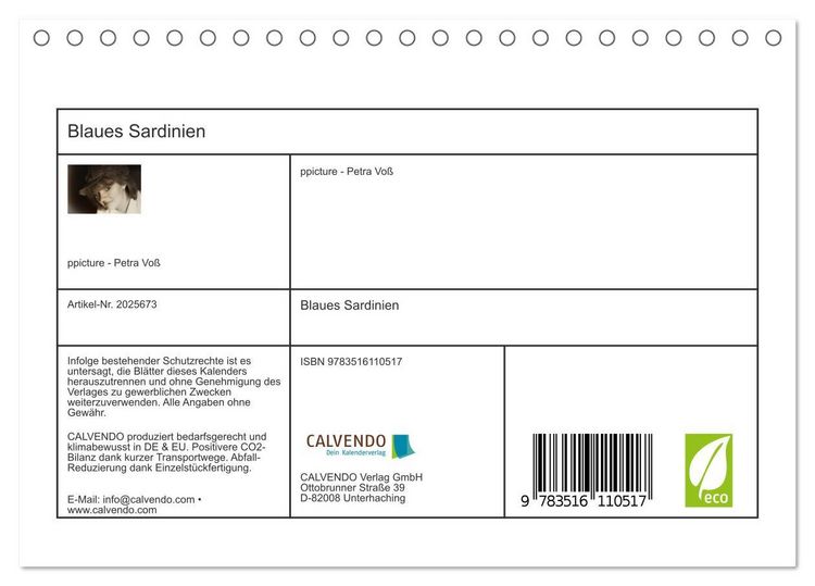 Produktbild: Blaues Sardinien (Tischkalender 2026 DIN A5 quer), CALVENDO Monatskalender