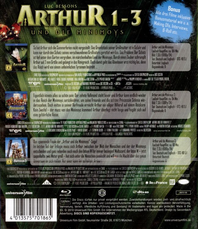 Produktbild: Arthur und die Minimoys 1-3 [3 BRs]