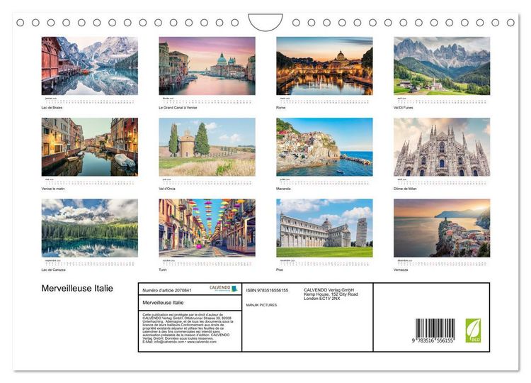 Produktbild: Merveilleuse Italie (Calendrier mural 2026 DIN A4 vertical), CALVENDO calendrier mensuel