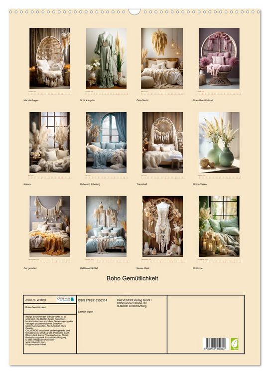 Produktbild: Boho Gem&uuml;tlichkeit (Wandkalender 2026 DIN A2 hoch), CALVENDO Monatskalender