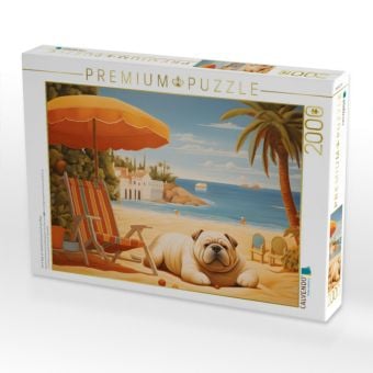 Produktbild: CALVENDO Puzzle Hund liegt am Strand und sonnt sich am Meer | 2000 Teile Lege-Gr&ouml;&szlig;e 90x67cm Foto-Puzzle f&uuml;r gl&uuml;ckliche Stunden
