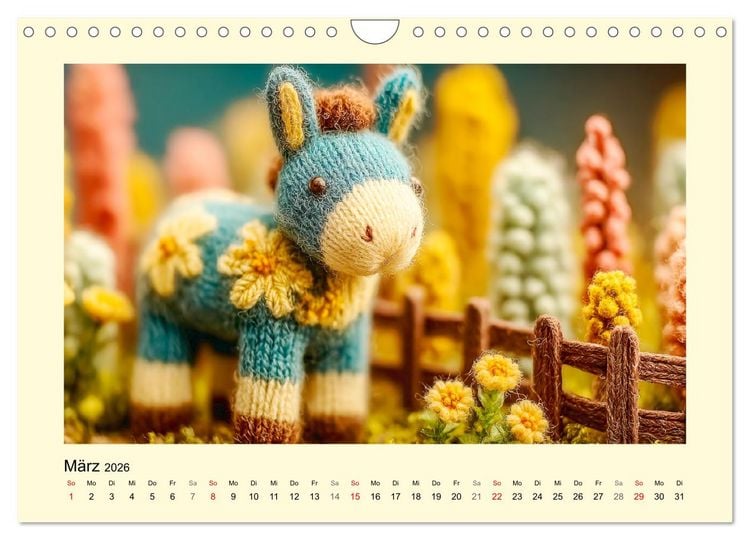 Produktbild: Flauschiger Bauernhof. Gestrickte Tierchen f&uuml;r Herz und Seele (Wandkalender 2026 DIN A4 quer), CALVENDO Monatskalender
