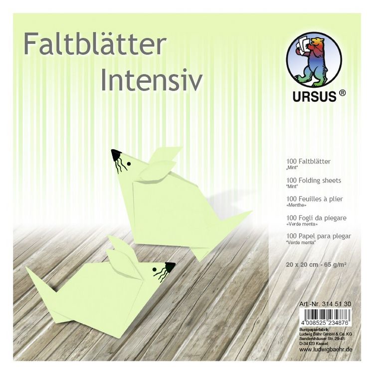 Produktbild: URSUS Falten Faltbl&auml;tter Uni intensiv, Plakatkarton, 65 g/m&sup2;, 20 x 20 cm, mint