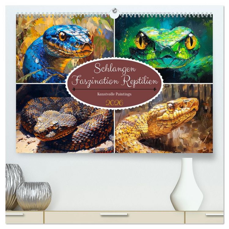 Produktbild: Schlangen. Faszination Reptilien. Kunstvolle Paintings (hochwertiger Premium Wandkalender 2026 DIN A2 quer), Kunstdruck in Hochglanz