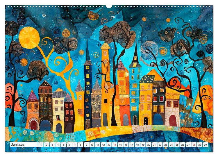 Produktbild: Stadt - Eine farbenfrohe Skyline (hochwertiger Premium Wandkalender 2026 DIN A2 quer), Kunstdruck in Hochglanz