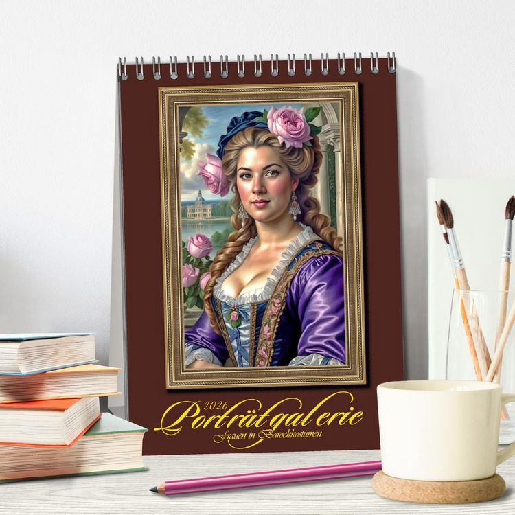 Produktbild: Portr&auml;tgalerie, Frauen in Barockkost&uuml;men (Tischkalender 2026 DIN A5 hoch), CALVENDO Monatskalender