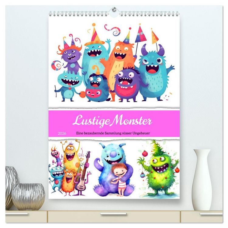 Produktbild: Lustige Monster - Eine bezaubernde Sammlung s&uuml;sser Ungeheuer (hochwertiger Premium Wandkalender 2026 DIN A2 hoch), Kunstdruck in Hochglanz