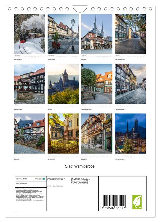 Produktbild: Stadt Wernigerode (Wandkalender 2026 DIN A4 hoch), CALVENDO Monatskalender