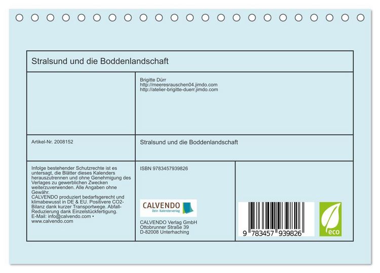 Produktbild: Stralsund und die Boddenlandschaft (Tischkalender 2026 DIN A5 quer), CALVENDO Monatskalender
