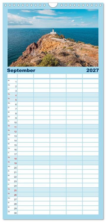 Produktbild: Familienplaner 2027 - Santorini - Die Perle der Kykladen mit 5 Spalten (Wandkalender, 21 x 45 cm) CALVENDO