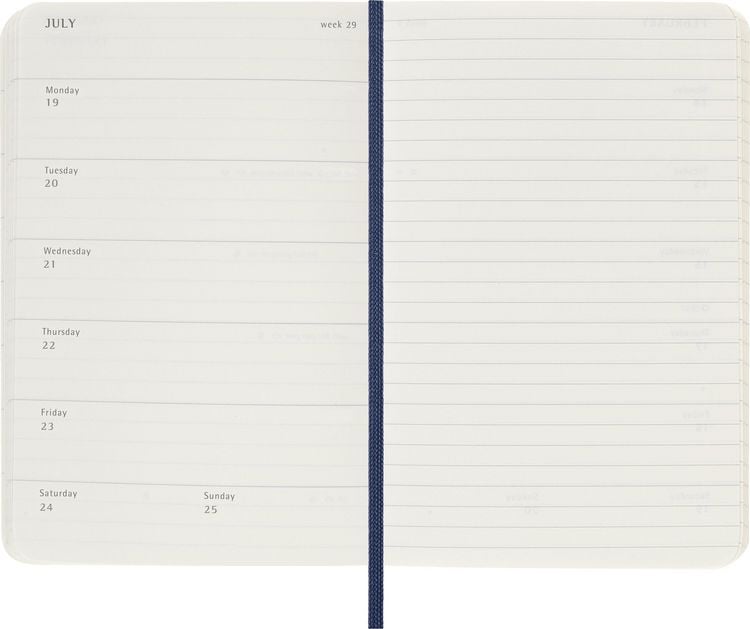 Produktbild: Moleskine 18 Monate Wochen Notizkalender 2026/2027, Pocket/A6, 1 Wo = 1 Seite, rechts linierte Seite, Weicher Einband, Saphir