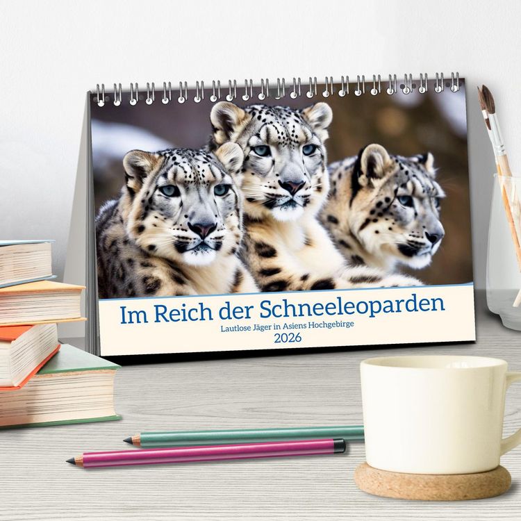 Produktbild: Im Reich der Schneeleoparden (Tischkalender 2026 DIN A5 quer), CALVENDO Monatskalender