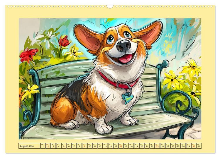 Produktbild: Lustige Corgis. Niedliche Cartoons von gl&uuml;cklichen Hunden (hochwertiger Premium Wandkalender 2026 DIN A2 quer), Kunstdruck in Hochglanz