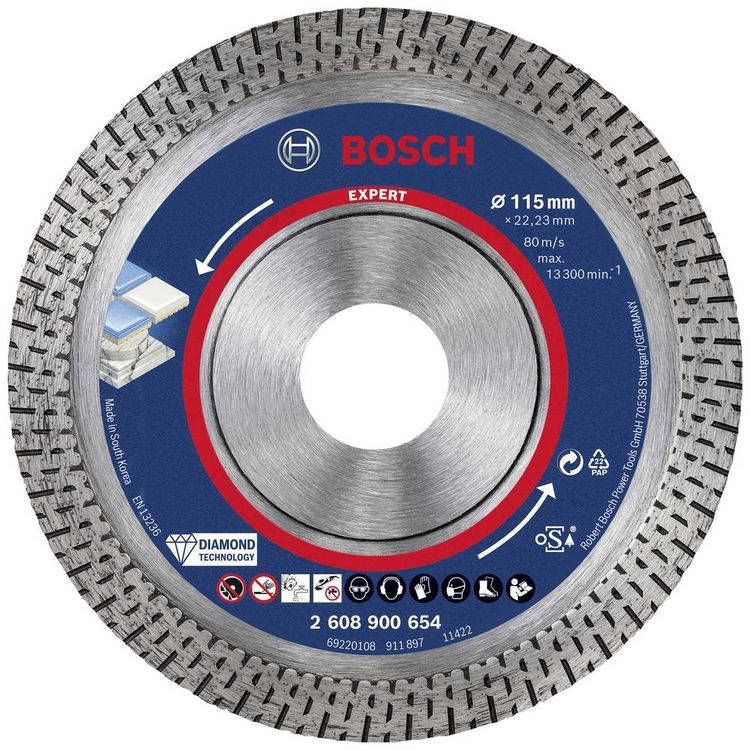 Produktbild: Bosch Accessories 2608900654 EXPERT HardCeramic Diamanttrennscheibe Durchmesser 115 mm Bohrungs-&Oslash; 22.23 mm Stein, Beton, Ziegel, Fliesen 1 St.