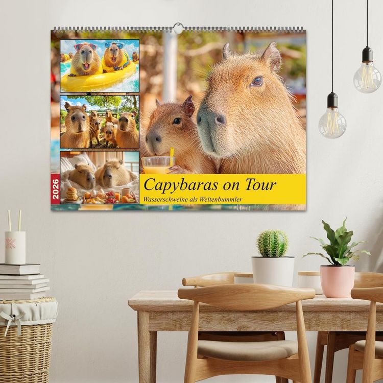 Produktbild: Capybaras on Tour. Wasserschweine als Weltenbummler (Wandkalender 2026 DIN A2 quer), CALVENDO Monatskalender