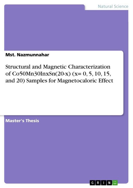 Produktbild: Structural and Magnetic Characterization of Co50Mn30InxSn(20-x) (x= 0, 5, 10, 15, and 20) Samples for Magnetocaloric Effect