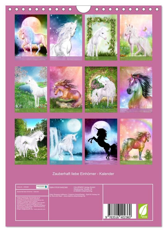 Produktbild: Zauberhaft liebe Einh&ouml;rner - Kalender (Wandkalender 2026 DIN A4 hoch), CALVENDO Monatskalender