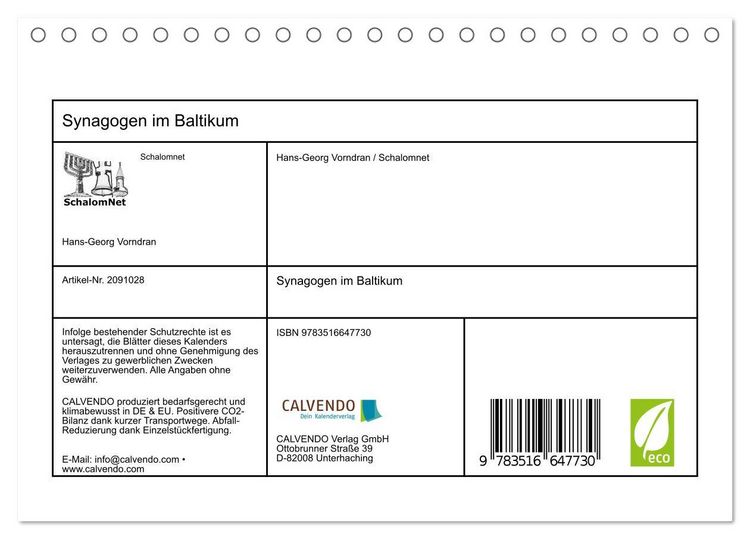 Produktbild: Synagogen im Baltikum (Tischkalender 2026 DIN A5 quer), CALVENDO Monatskalender