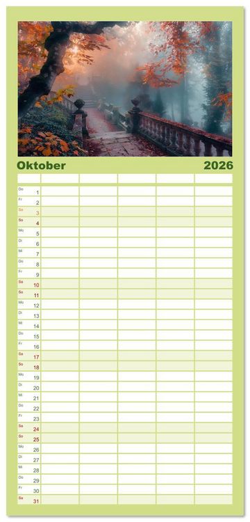 Produktbild: Familienplaner 2026 - Verwunschene G&auml;rten - Eine Zeitreise mit 5 Spalten (Wandkalender, 21 x 45 cm) CALVENDO