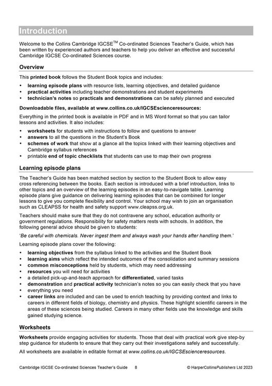 Produktbild: Cambridge Igcse(tm) Co-Ordinated Sciences Teacher Guide