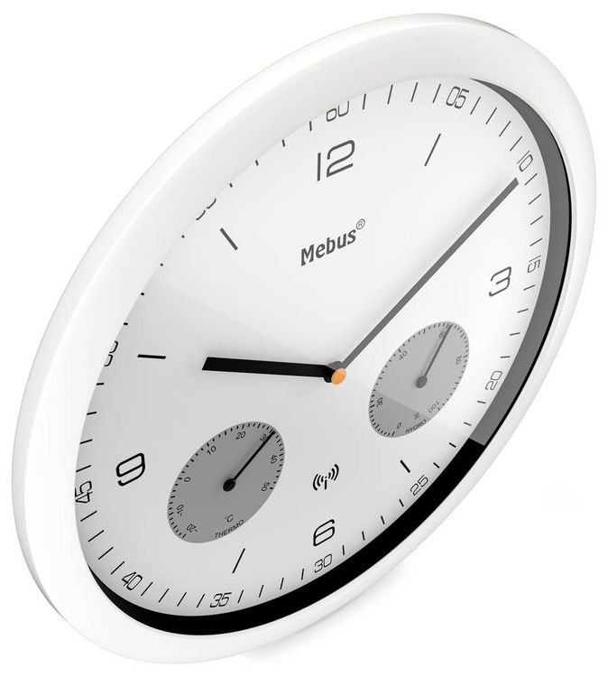 Produktbild: Mebus 52826 Funk Wanduhr 260 mm x 42 mm Wei&szlig;