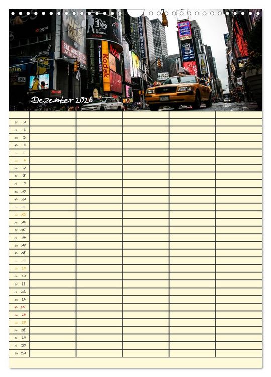 Produktbild: New York Familienplaner (Wandkalender 2026 DIN A3 hoch), CALVENDO Monatskalender