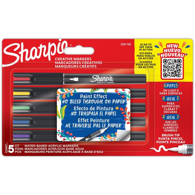 Produktbild: Sharpie Kreativmarker Acryl Pinselspitze 5 Farben 5 St&uuml;ck Blister