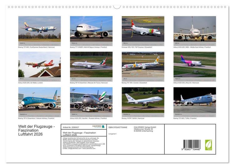 Produktbild: Welt der Flugzeuge - Faszination Luftfahrt 2026 (hochwertiger Premium Wandkalender 2026 DIN A2 quer), Kunstdruck in Hochglanz